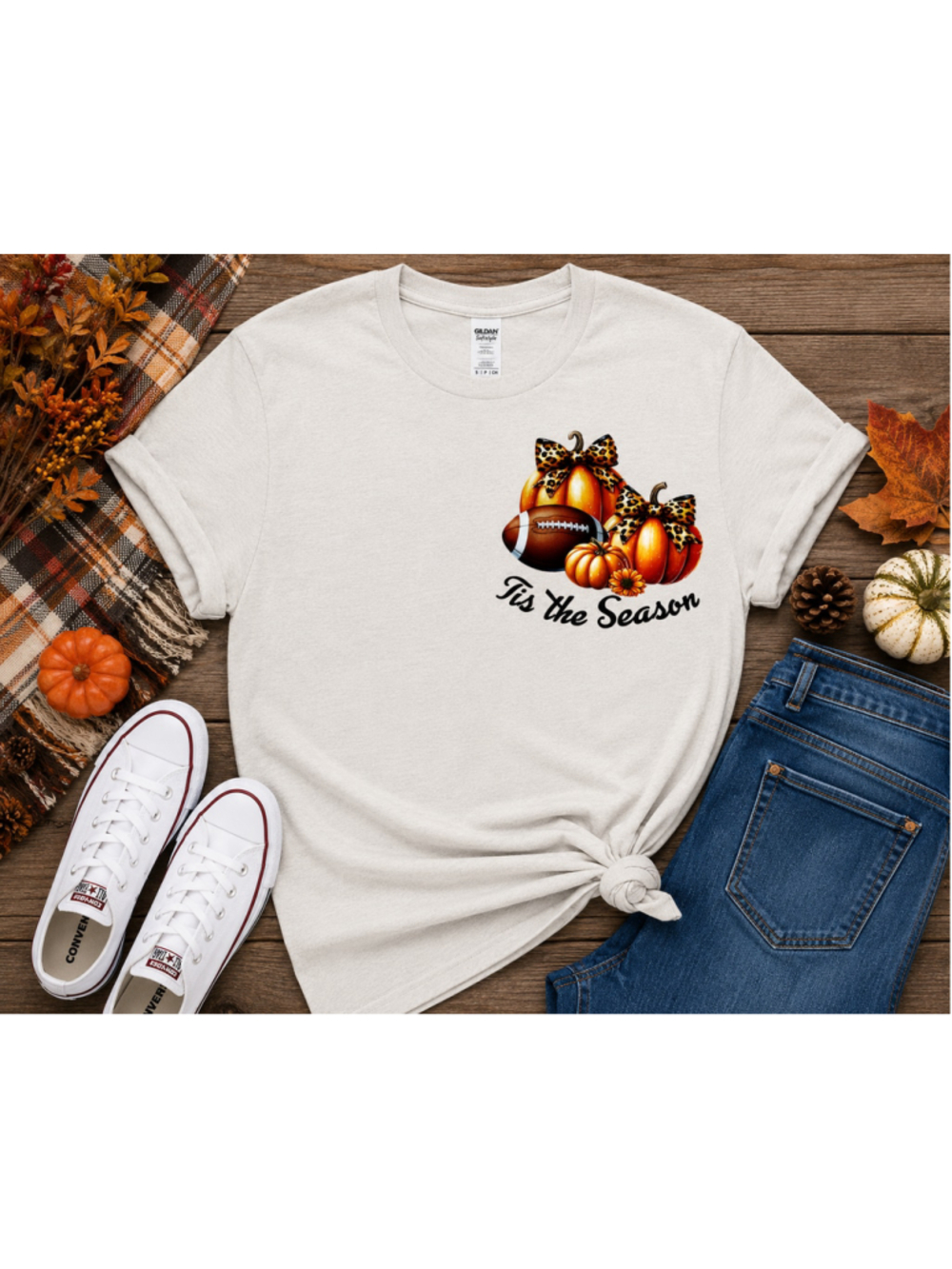 Fall Pumpkin Football Graphic Women Tan Cream Orange Short Sleeve T-Shirt XL